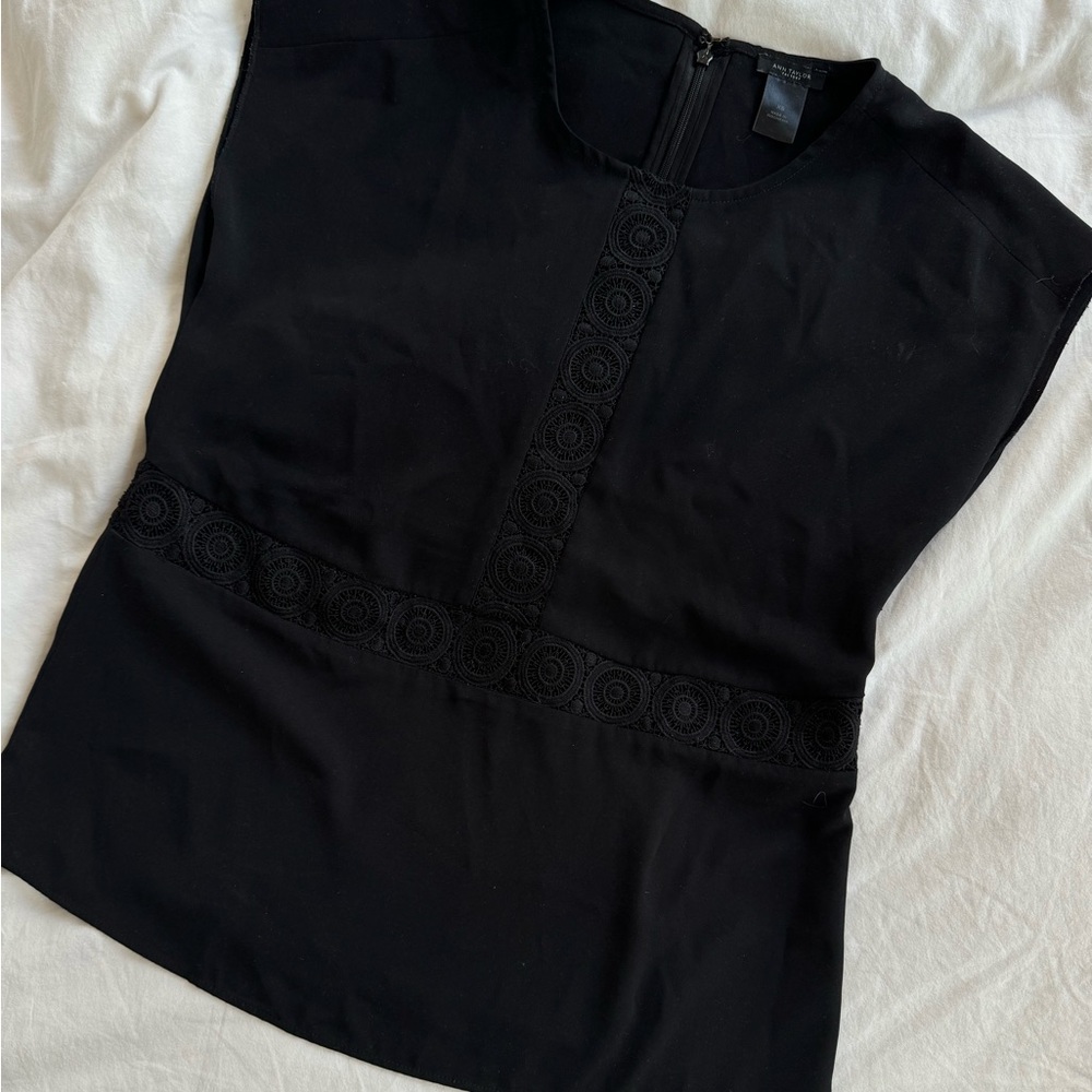 Ann Taylor Boxy Blouse with Lace Detail